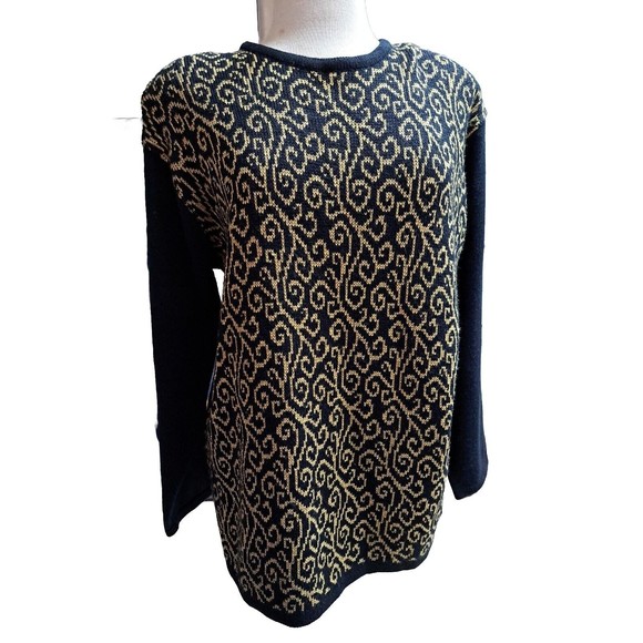 Leslie Fay Sweaters - Vintage Leslie Fay Sweater Womens M Black Gold Long Sleeve NWOT